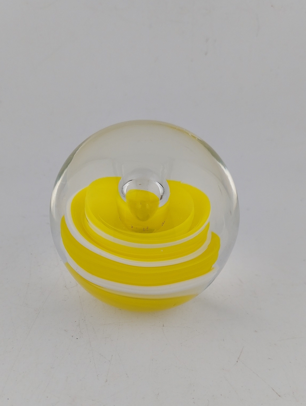 Vintage Yellow and White Swirl Glass Paperweight